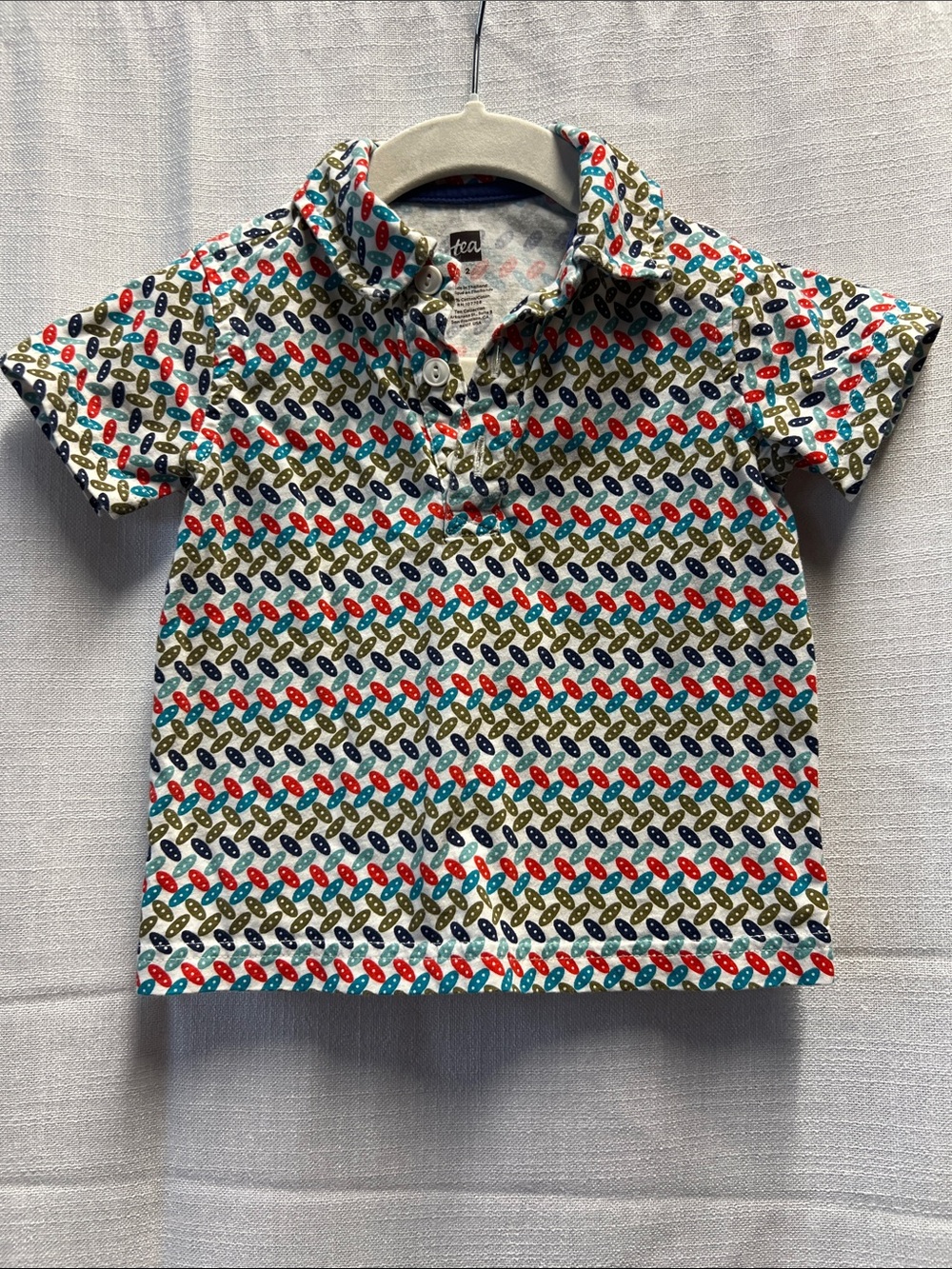 Tea Collection White Polo with Red, Blue, Green & Yellow Print